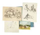 Raoul Millais, Ponies in a Landscape, oil on paper 14.5cm x 19cm