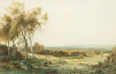 Albert Pollitt, The Dee Valley with Beeston Castle in the distance, watercolour