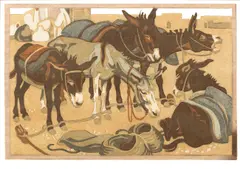 A Group of Five Donkeys by Norbertine Bresslern-Roth, woodcut, offered Jul 2026