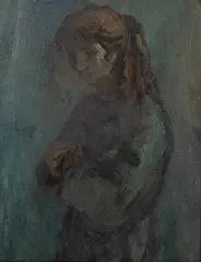Cherith McKinstry, Lady with a Cat, oil on canvas