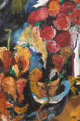 Matthew Smith, Still Life of Flowers, oil on board