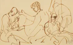 Keith Vaughan, Studies of Soldiers in a Bell Tent, ink drawing