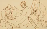 Keith Vaughan, Studies of Soldiers in a Bell Tent, ink drawing