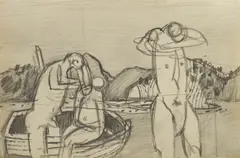 Keith Vaughan, Three Figures with a Boat, pencil