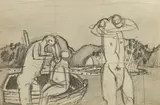 Keith Vaughan, Three Figures with a Boat, pencil
