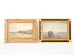 Max Ludby, Two Harvesting Scenes, watercolours