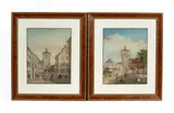 Johann Jakob Schneider, Two Swiss Townscapes, watercolour, both approximately 37cm x 29cm