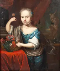 K Groenwoud, Portrait of a Girl in a Blue Dress, oil on canvas