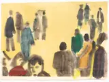 Anthony Hodge, Figures in a Landscape, mixed media on paper