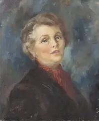 John Strevens, Portrait of a Lady in a Red Scarf, oil on canvas