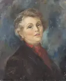 John Strevens, Portrait of a Lady in a Red Scarf, oil on canvas