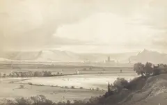 Walter Henry Bartlett, View of Gloucester, pen and ink with grey washes