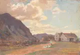 George Crossland Robinson, Mountainscape with Farm and Geese, oil on canvas (unframed)