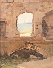 William Pye, View through a ruin to the Dorset coast, watercolour