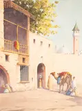 Marcel Blairat, Street Scene, Cairo, watercolour