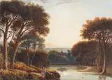 John Varley, An Arcadian Lakeside Landscape, watercolour
