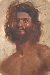 Tom Roberts, Portrait of a Bearded Aboriginal Man, oil, gouache and pencil sketch on canvas fragment