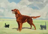 William Walker Telfer, Red Setter and Two Black Cats, oil on board
