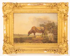Jan Kobell, A Ewe and a Lamb in an Open Landscape, oil on canvas