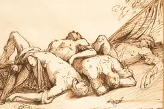 Giuseppe Sabatelli, Two Studies of Dying Soldiers, pencil and brown ink