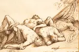 Giuseppe Sabatelli, Two Studies of Dying Soldiers, pencil and brown ink