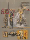Graham Sutherland, Three Figures in a Garden, lithograph in colours on wove paper
