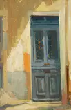William Birnie, Sunlit Door, oil on board
