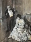 Steven Spurrier, Conversing Edwardian Couple, watercolour and gouache