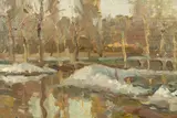 Edward Wesson, Winter River Landscape, oil on canvasboard