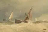 Gerald Edward Tucker, Shipping in a Swell, watercolour with scratching out