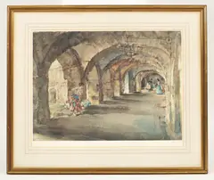 William Russell Flint, Flowers in the Cloisters, offset lithograph in colours