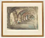William Russell Flint, Flowers in the Cloisters, offset lithograph in colours