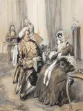 Steven Spurrier, Conversing Georgian Couple, watercolour and gouache