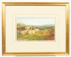 George Shalders, Sheep in a Landscape, watercolour and bodycolour