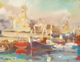 Robin Leonard, Penzance Harbour, oil on board