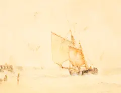 Frederick James Aldridge, Fishing Vessel by a Harbour, watercolour