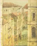 Charles Frederick W Denning, Venetian Scene, watercolour on paper laid to card