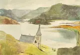 Highlands Landscape by Valerie Thornton, watercolour with pen and ink on paper, offered Nov 2023