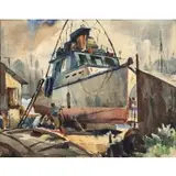 Arthur Beaumont, In For Repairs- Cerritos Chanel, Long Beach, Watercolor on paper