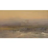 William Trost Richards, Coastal Landscape With Castle Ruins, Watercolor