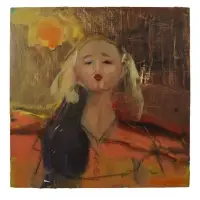 Kathryn Cunningham, Blonde Female with Purse Lips, Mixed media on board