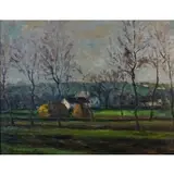 Károly Kernstok, Farm Scene with Haystacks, Oil on panel