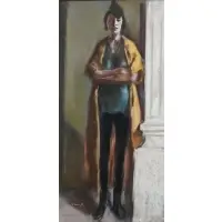Portrait of a Woman Full Length with Crossed Arms by Edmond Heuzé, Pastel on paper, offered Jan 2025