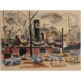 Reginald Marsh, Dock with Barrels, Watercolor on paper