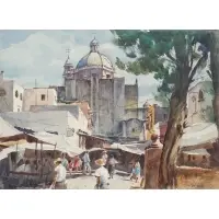 George Gibson, Behind the Cathedral (San Miguel de Allende), Watercolor and pencil on paper