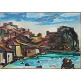 Renato Guttuso, Sicilian Coastal Town with Fort, Oil on canvas