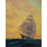 Frederick Leo Hunter, Ship at Sunset, Oil on board