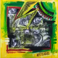 Vernon O'Meally, Bad Brains, Mix media, acrylic, fluorescent paint and collage on canvas