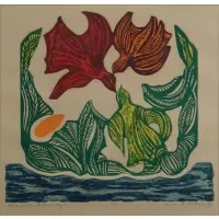 Bernece Berkman, Birds of the Sheltered Bay, Embossed colored etching