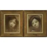 Female Head (tilting right) by Eugène Carrière, Pair of Female Portraits: (i) 'Female Head (tilting right)' Pastel on paper laid to board, offered Feb 2024